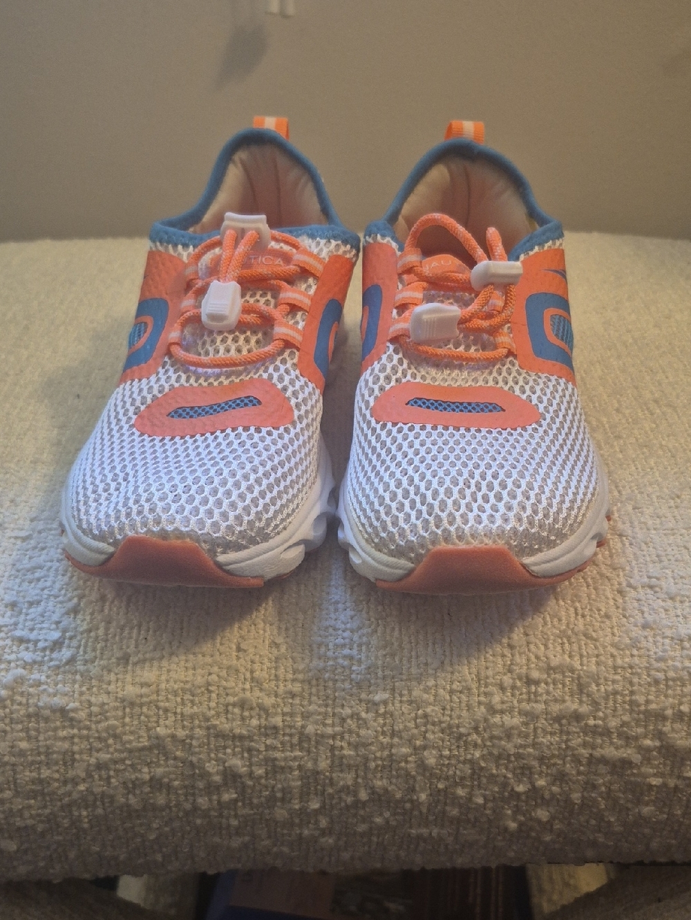 Womens Lightweight Mesh Sneakers in White and Coral